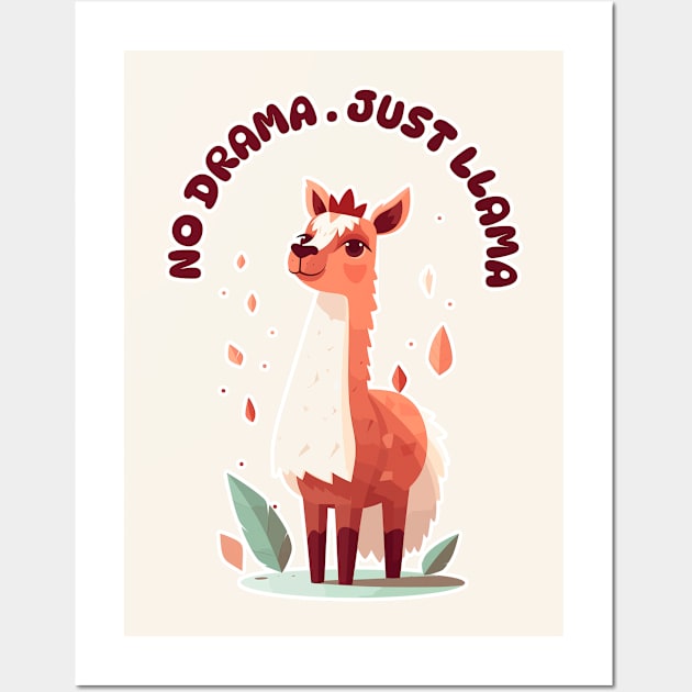 No Drama Just Llama Funny Animal Design Wall Art by Space Surfer 